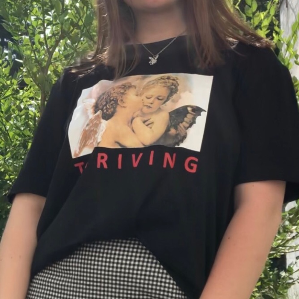 thriving angel black tee